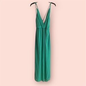 NWT Charlotte Russe pleated v-neck cross strap green chiffon maxi dress